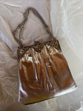 Silver Metallic Chain-Handle Evening Bag